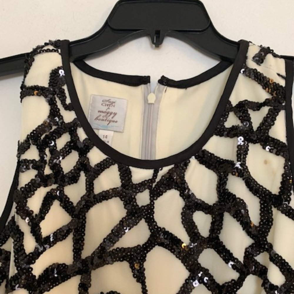 Black and ivory sequined cocktail dress, worn once